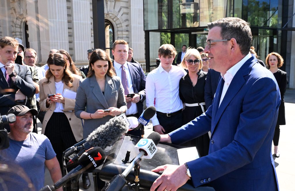 Victorian Premier Daniel Andrews announcing his retirement as premier and from politics, in Melbourne, Tuesday, September 26, 2023. (AAP Image/James Ross) NO ARCHIVING