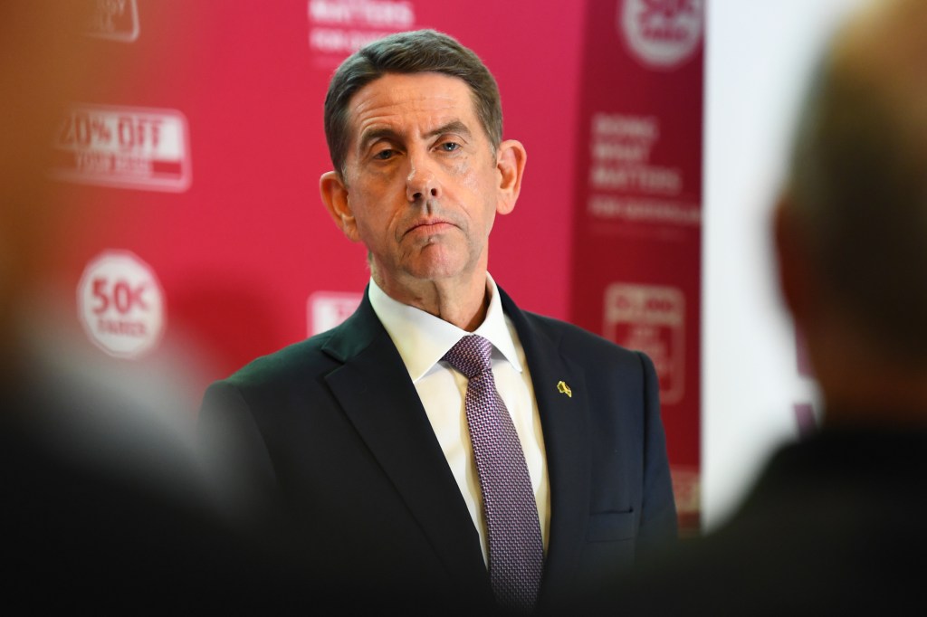 Deputy Premier, Treasurer and Minister for Trade and Investment Cameron Dick speaks to the media during the handing down of the 2024-25 Queensland State Budget in Brisbane. (AAP Image/Jono Searle) 