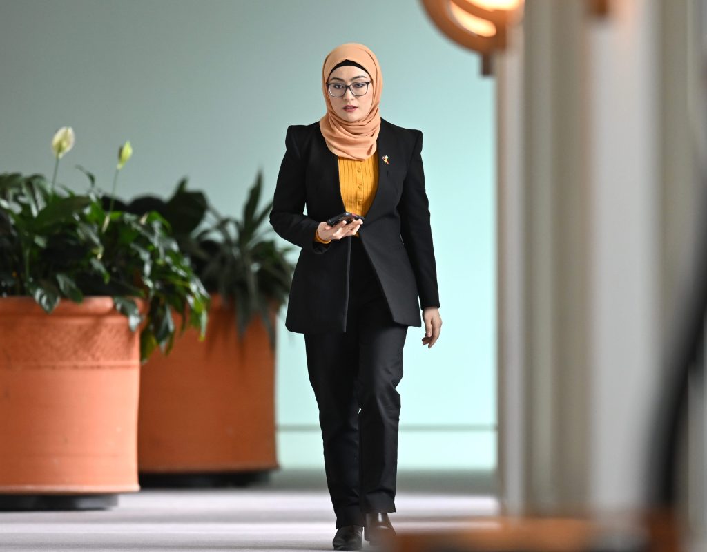 Labor Senator Fatima Payman arrives for a press conference at Parliament House in Canberra, Thursday, July 4, 2024. (AAP Image/Lukas Coch) 