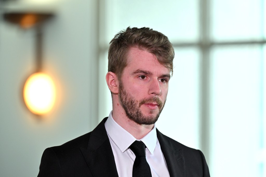 Media, Entertainment &amp; Arts Alliance Equity member Cooper Mortlock at a press conference after appearing before the Select Committee On Adopting Artificial Intelligence (AI) at Parliament House in Canberra, Tuesday, July 16, 2024. (AAP Image/Mick Tsikas) NO ARCHIVING