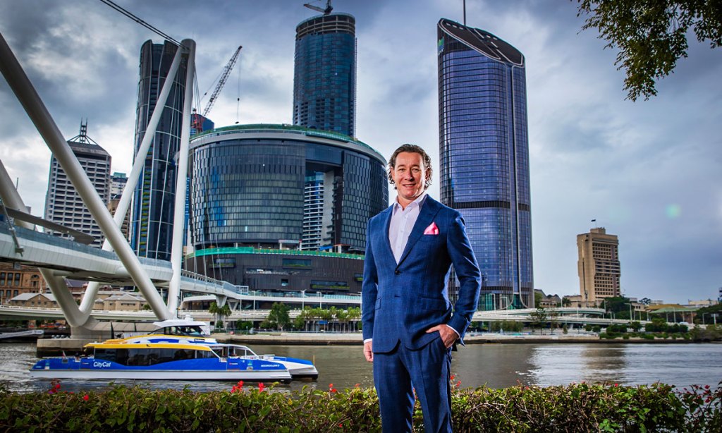 The Star Brisbane chief executive Daniel Finch in front of the Queen's Wharf project