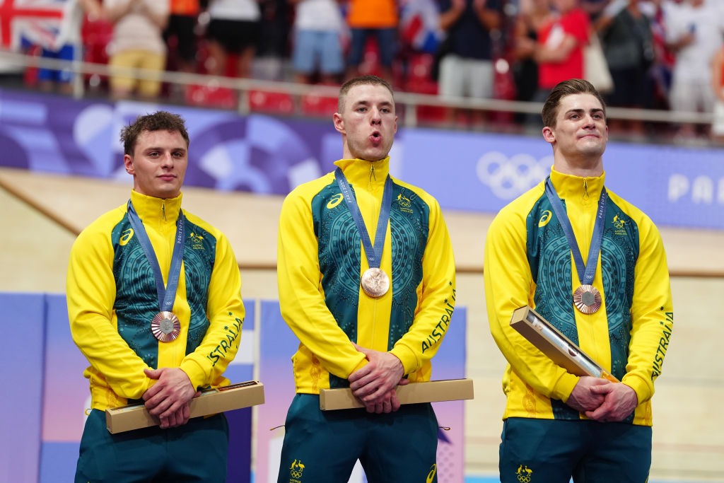 Bronze medal winners Matthew Glaetzer, Leigh Hoffman and Matthew Richardson. Photo: Getty


