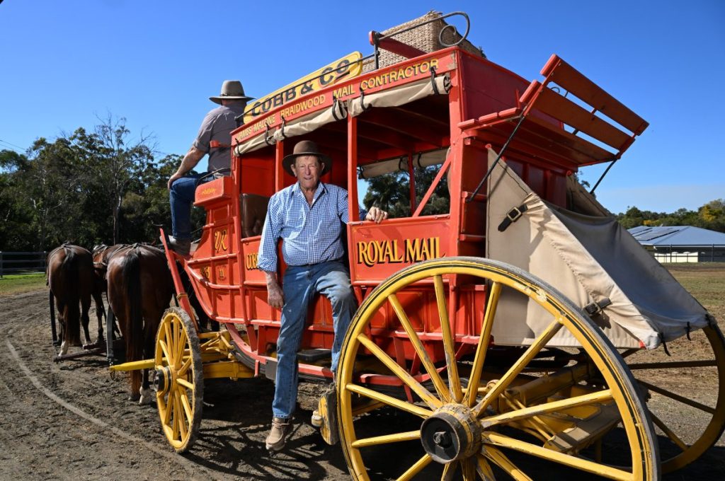 Don Ross, a Cobb &amp; Co coach driver and horse trainer is seen on his property in Belmont, Brisbane, Thursday, August 1, 2024. Don Ross will take part in the reenactment of the last coach mail run in Australia 100 years ago ahead of the 100 Year Anniversary Cobb &amp; Co Festival being staged in Outback Queensland. (AAP Image/Darren England) NO ARCHIVING
