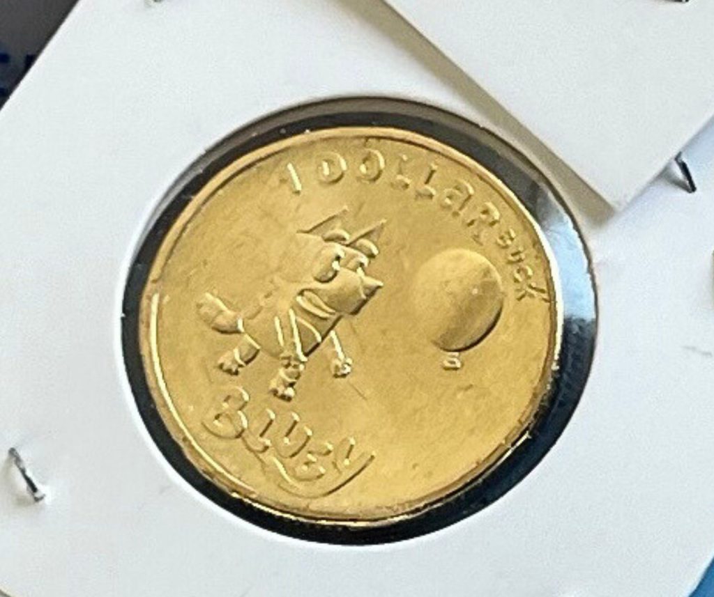A supplied image obtained on Wednesday, August 7, 2024, of an unreleased limited edition Bluey coin that was stolen from a warehouse in Wetherill Park, Sydney. A 47-year-old man has been arrested and charged over allegedly stealing $600,000 worth of unreleased Bluey coins while working at the warehouse. (AAP Image/Supplied by NSW Police) NO ARCHIVING, EDITORIAL USE ONLY