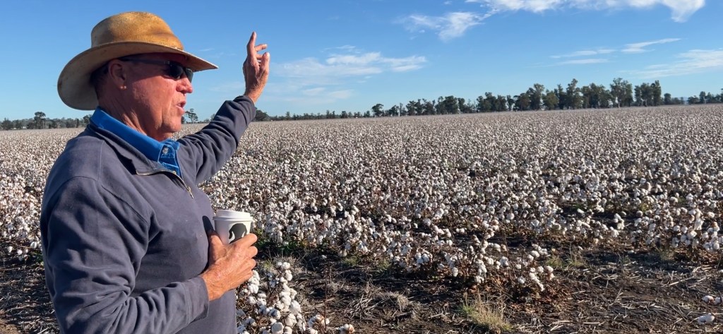 Cotton grower Scott McCalman on his farm at Gunnedah, NSW. (AAP Image/Supplied by Cotton Australia, Darrin Davies)