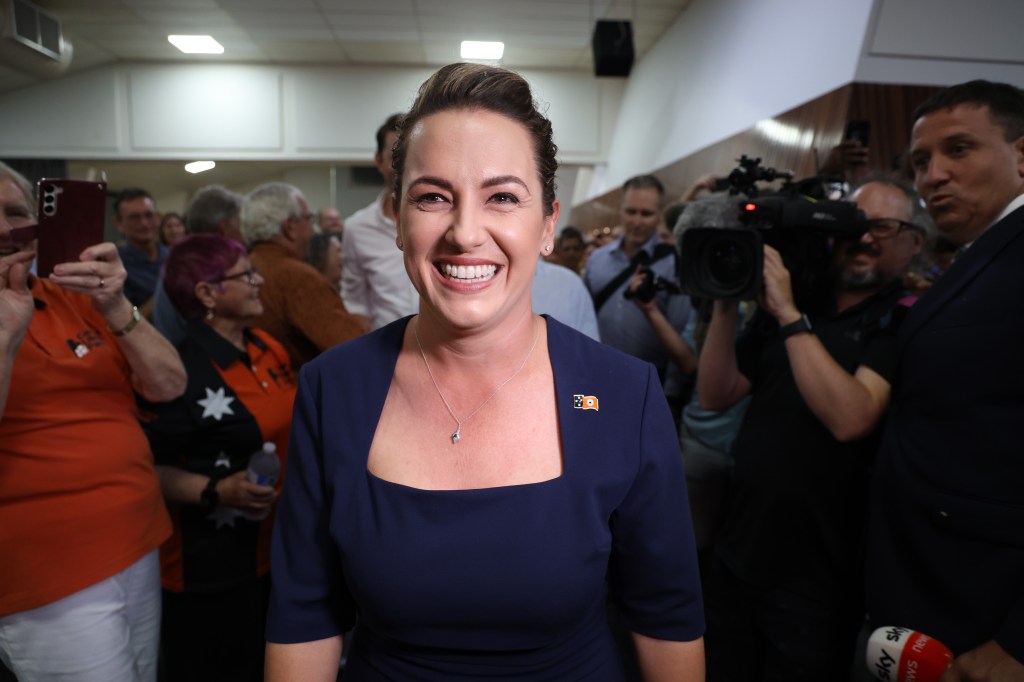 NT Country Liberal Party Leader Lia Finocchiaro arrives at the Country Liberal Party celebration site following the Northern Territory elections in Darwin, Saturday, August 24, 2024. The Country Liberal Party will form government in the Northern Territory, with a massive swing against the incumbent Labor party. (AAP Image/(A)manda Parkinson) NO ARCHIVING