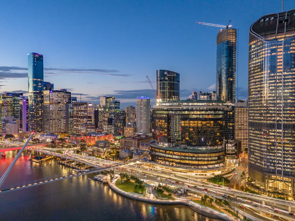 Aerial view of the Queens Wharf entertainment precinct in Brisbane. (AAP Image/Supplied by the Star Brisbane) 