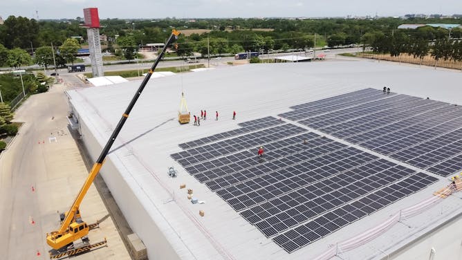 Major retail and manufacturing sites could become our next electric farms. (Image: The Conversation/Shutterstock