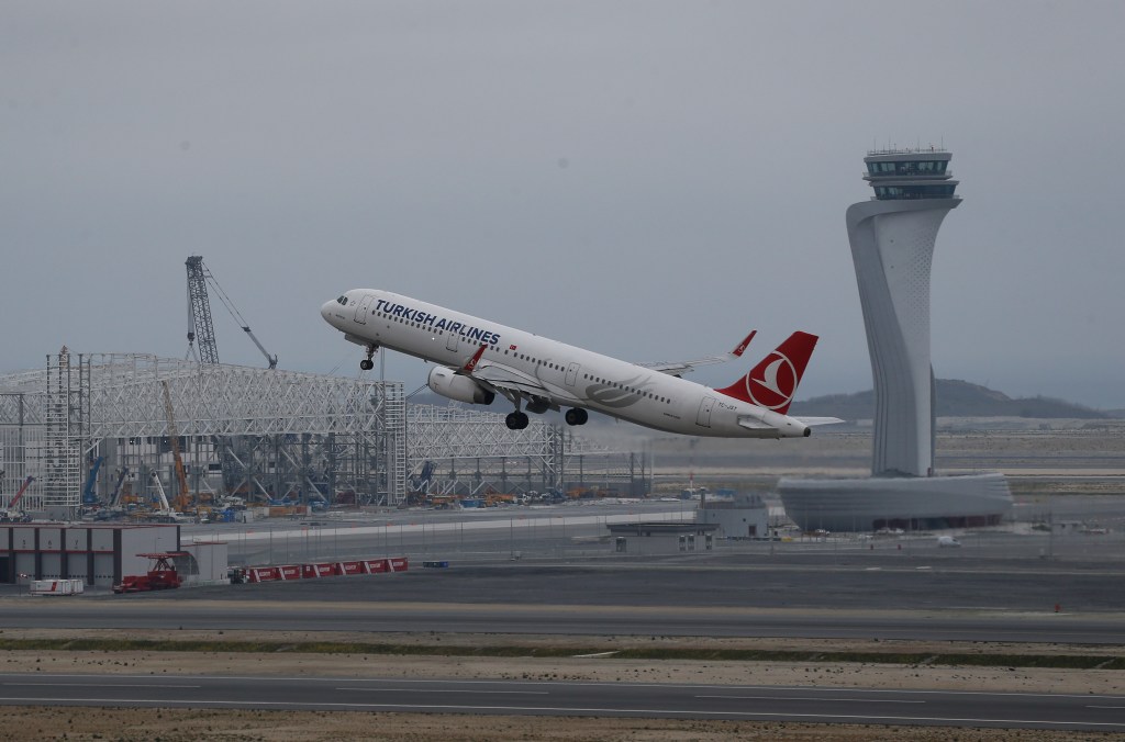 A Turkish Airlines plane landed at New York's JFK airport after the pilot died "some time" after it took off in Seattle. (AP Photo/Lefteris Pitarakis)